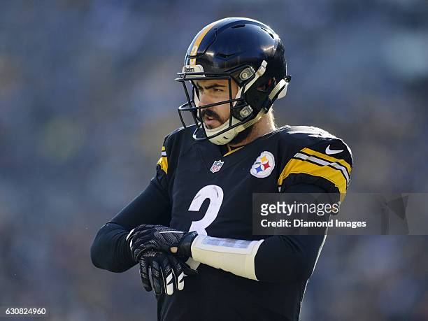 Quarterback Landry Jones of the Pittsburgh Steelers walks onto the field during a game against the Cleveland Browns on January 1, 2017 at Heinz Field...