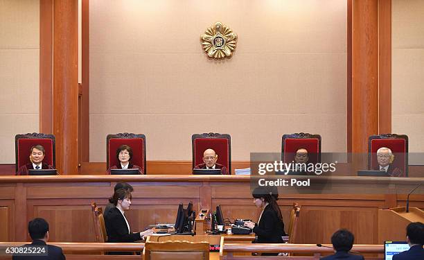 Chief Justice Park Han-Chul presides over the first hearing arguments for South Korean President Park Geun-hye's impeachment trial at the...