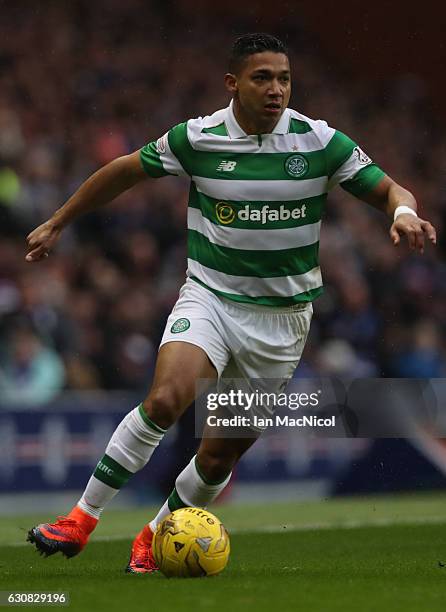 Emilio Izaguirre of Celtic controls the ball during the Rangers v Celtic Ladbrokes Scottish Premiership match at Ibrox Stadium on December 31, 2016...