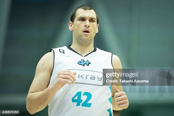 Kevin Kotzur of the Kyoto Hannaryz looks on during the B. League game between Yokohama B-Corsairs and Kyoto Hannaryz at Yokohama International...