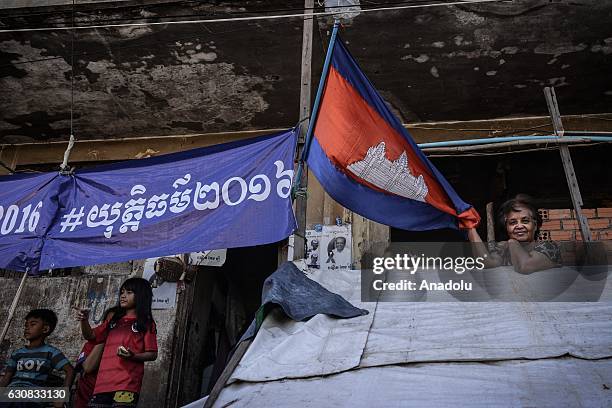 Activist Tim Sakmony is seen during a protest at the Borei Keila site in Phnom Penh, Cambodia on January 3, 2017. Families were evicted from Borei...