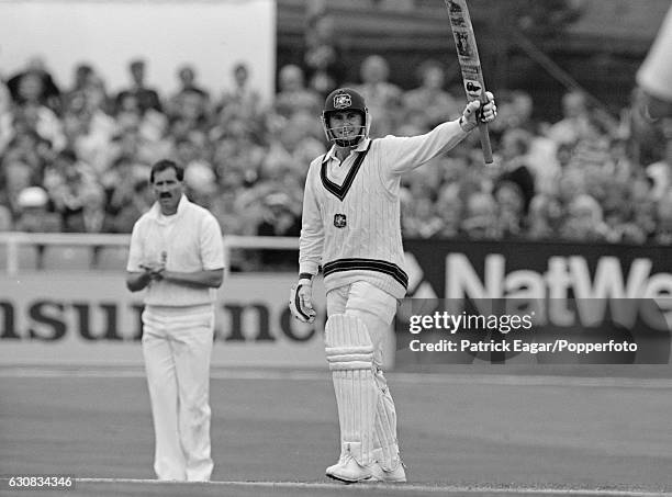 Mark Taylor of Australia makes his first Test century during his innings of 136 in the 1st Test match between England and Australia at Headingley,...