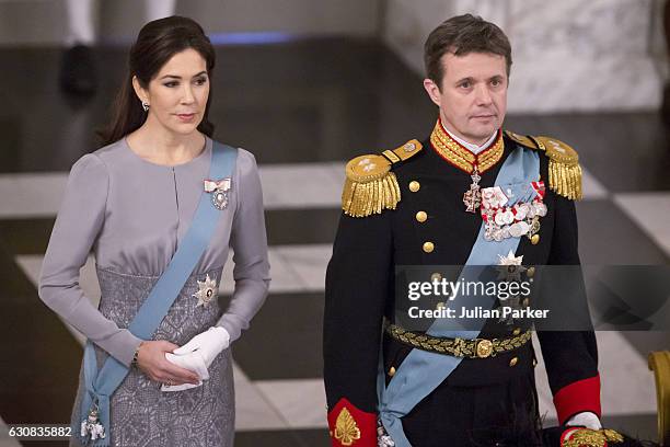 Crown Princess Mary of Denmark and Crown Prince Frederik of Denmark attend a New Year's Levee held by Queen Margrethe of Denmark for Diplomats at...