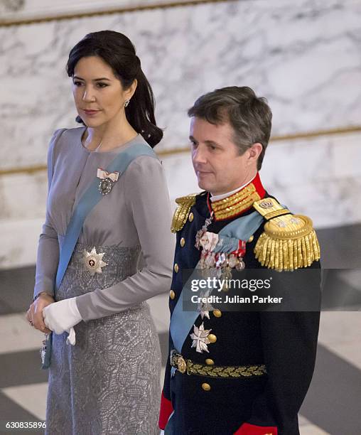 Crown Princess Mary of Denmark and Crown Prince Frederik of Denmark attend a New Year's Levee held by Queen Margrethe of Denmark for Diplomats at...