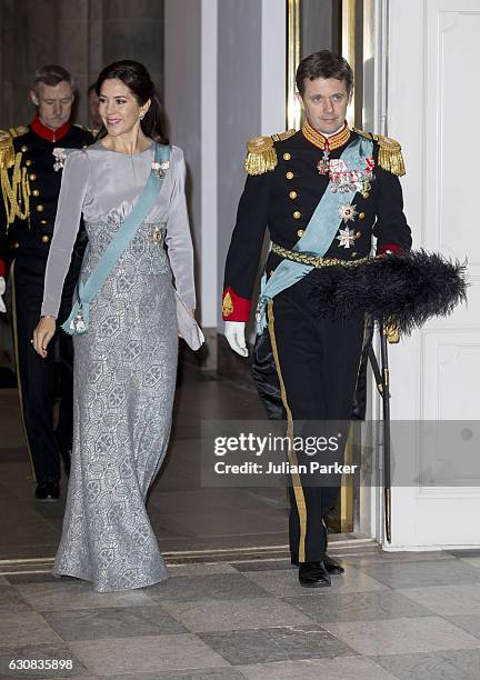 Crown Princess Mary of Denmark and Crown Prince Frederik of Denmark attend a New Year's Levee held by Queen Margrethe of Denmark for Diplomats at...