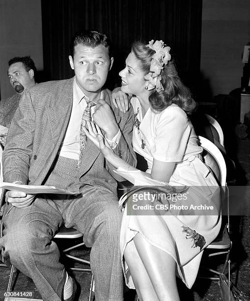 Radio's The Jack Carson Show, featuring the host Jack Carson with guest, Jinx Falkenburg. Hollywood, CA. Image dated June 1, 1943.