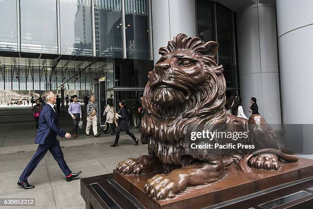 The picture shows rock lion outside the headquarter of HSBC in Central of Hong Kong.