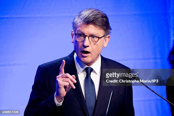 Vincent Peillon, candidate for the Primary Election of the Left wing for the 2017 French Presidential Election delivers a speech to present his...