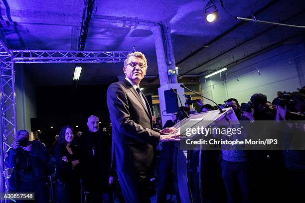 Vincent Peillon, candidate for the Primary Election of the Left wing for the 2017 French Presidential Election delivers a speech to present his...