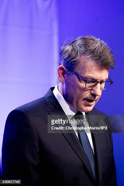 Vincent Peillon, candidate for the Primary Election of the Left wing for the 2017 French Presidential Election delivers a speech to present his...