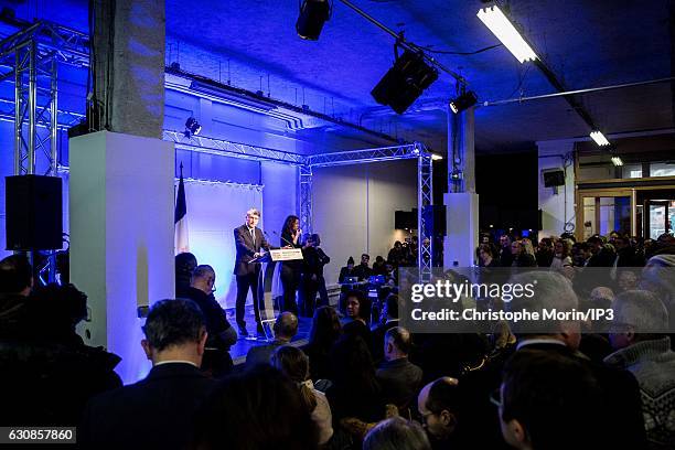 Vincent Peillon, candidate for the Primary Election of the Left wing for the 2017 French Presidential Election delivers a speech to present his...