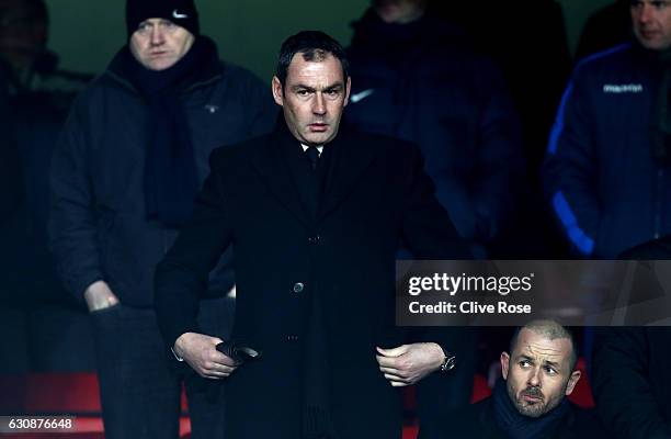 Swansea City new manager Paul Clement is seen in the stand prior to the Premier League match between Crystal Palace and Swansea City at Selhurst Park...