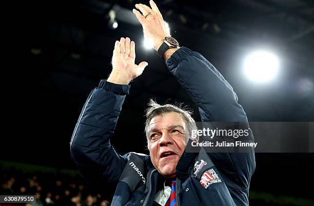 Sam Allardyce, Manager of Crystal Palace looks on prior to the Premier League match between Crystal Palace and Swansea City at Selhurst Park on...