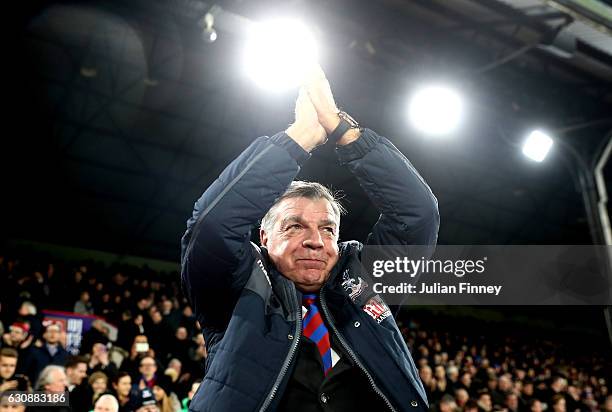 Sam Allardyce, Manager of Crystal Palace looks on prior to the Premier League match between Crystal Palace and Swansea City at Selhurst Park on...