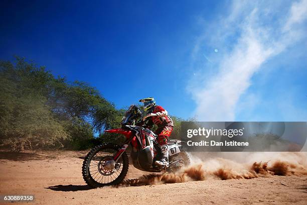 Franco Caimi of Argentina and Honda South America Rally Team Asistencia rides a CRF450 Rally Honda bike during stage two of the 2017 Dakar Rally...