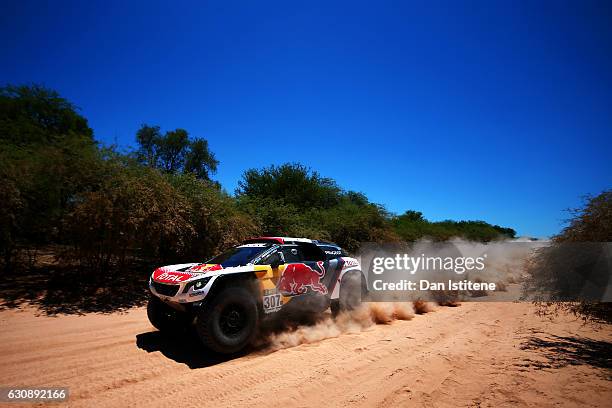 Cyril Despres of France and Peugeot Total drives with co-driver David Castera of France in the 3008 DKR Peugeot car in the Classe : T1.4 2 Roues...