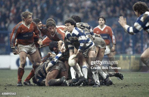 Mike Ford of Wigan prepares to pass during the Silk Cut Rugby League Challenge Cup Semi-Final against Hull Kingston Rovers at Elland Road, Leeds on...