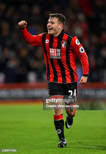 Ryan Fraser of AFC Bournemouth celebrates scoring his team's third goal during the Premier League match between AFC Bournemouth and Arsenal at...