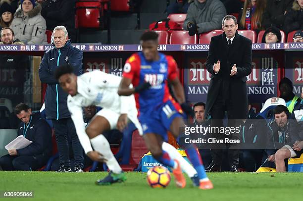 Swansea City new manager Paul Clement stands on the touchline during the Premier League match between Crystal Palace and Swansea City at Selhurst...