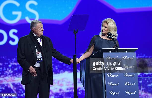 Harold Matzner, Palm Springs International Film Festival Chairman and host Mary Hart on stage at the 28th Annual Palm Springs International Film...