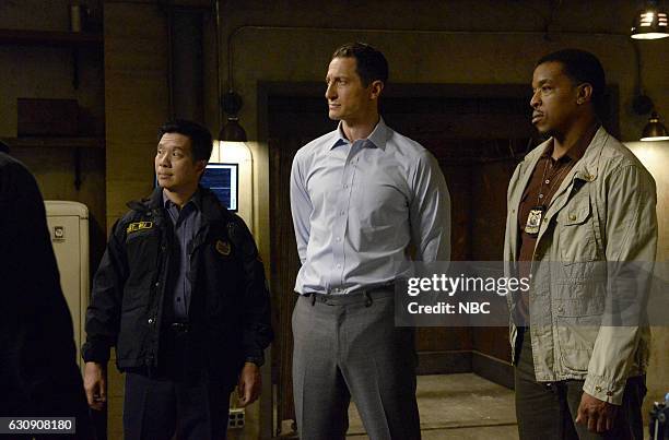 Trust Me Knot" Episode 602 -- Pictured: Reggie Lee as Sergeant Wu, Sasha Roiz as Sean Renard, Russell Hornsby as Hank Griffin --