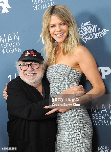 Actor Danny DeVito and actress Kaitlin Olson attend the premiere of FXX's 'It's Always Sunny In Philadelphia' Season 12 and 'Man Seeking Woman'...