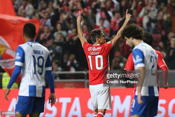 Benficas forward Jonas from Brazil celebrating after scoring a goal during the Portuguese Cup 2016/17 match between SL Benfica v FC Vizela, at Luz...