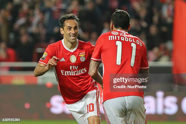 Benficas forward Jonas from Brazil celebrating after scoring a goal during the Portuguese Cup 2016/17 match between SL Benfica v FC Vizela, at Luz...