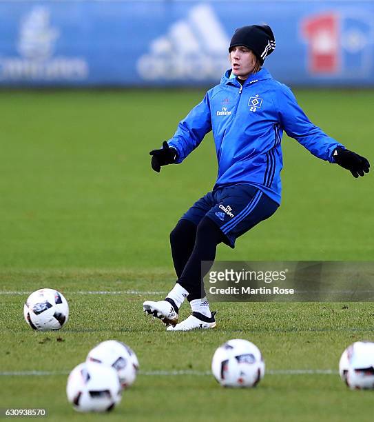 Alen Halilovic runs with the ball during a training session of Hamburger SV at Volksparkstadion on January 4, 2017 in Hamburg, Germany.