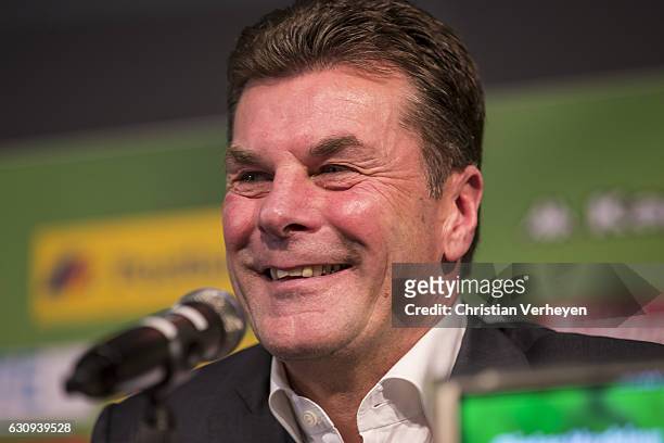 Borussia Moenchengladbach unveils new Head Coach Dieter Hecking at Borussia-Park on January 04, 2017 in Moenchengladbach, Germany.