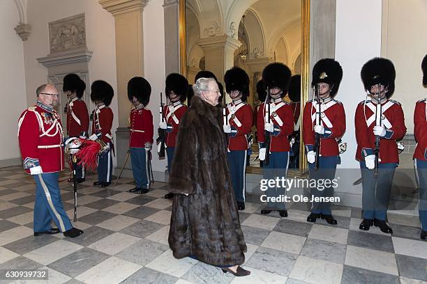 Queen Margrethe of Denmark arrives to the New Year's reception at Christiansborg - the parliament building - which she holds for high ranking...