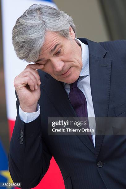 French Minister of Agriculture and Forestry Gouvernment Spokesman Stephane Le Foll leaves the first weekly cabinet meeting of the year at the Elysee...