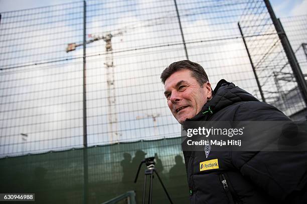 Dieter Hecking, the newly appointed head coach of Borussia Moenchengladbach arrives to a training session on January 4, 2017 in Moenchengladbach,...
