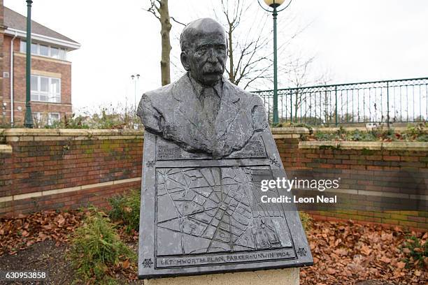 Bust of architect and town planner Raymond Unwin is seen on January 4, 2017 in Letchworth, England. The Government has announced the sites of...