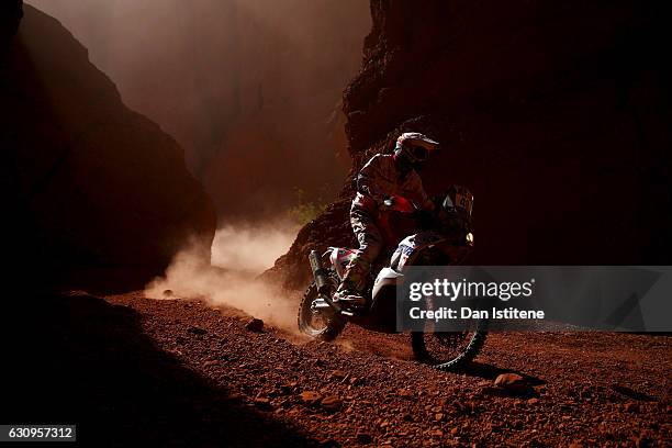 Adam Tomiczek of Poland and KTM rides a RR 450 KTM bike in the Classe 2.1 : Super Production during stage three of the 2017 Dakar Rally between San...