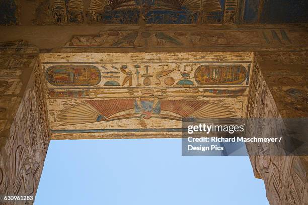 bas-relief of vulture on lintel, medinet habu (mortuary temple of ramses iii), west bank - tomb of ramses iii 個照片及圖片檔