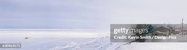 panorama of barrow and the coast on an overcast winter day, north slope, arctic alaska - barrow alaska photos et images de collection