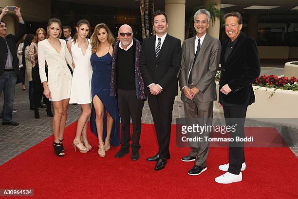 Sophia Stallone, Sistine Stallone, Scarlet Stallone, Jimmy Fallon, Barry Adelman, Allen Shapiro and Lorenzo Soria attend the 74th Annual Golden Globe...
