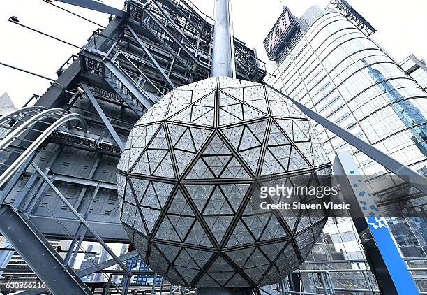 The iconic Times Square New Year's Eve Ball, which dropped to usher in 2017, is once again sent back up the 130-foot pole atop One Times Square,...