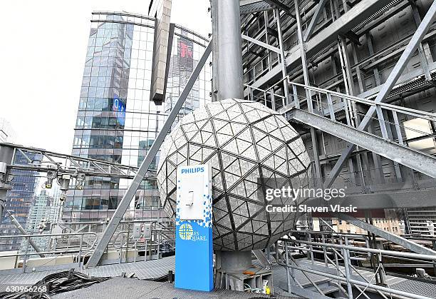 The iconic Times Square New Year's Eve Ball, which dropped to usher in 2017, is once again sent back up the 130-foot pole atop One Times Square,...