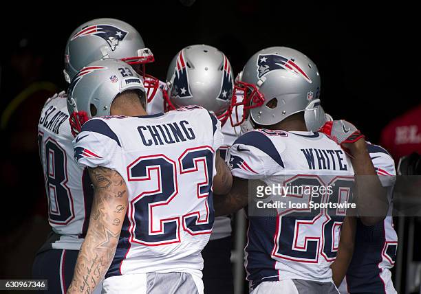 New England Patriots Safety Patrick Chung , New England Patriots Running Back James White , New England Patriots Wide Receiver Matthew Slater , New...