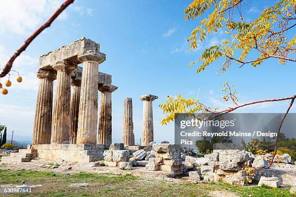 stone ruins with columns - templo de apolo corinto imagens e fotografias de stock