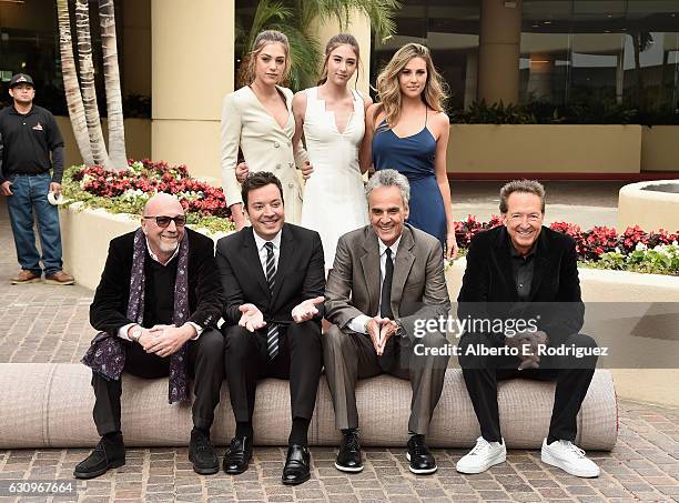 Miss Golden Globe 2017 Sophia Stallone, Sistine Stallone, Scarlett Stallone, HFPA President Lorenzo Soria, host Jimmy Fallon, Executive Producer...