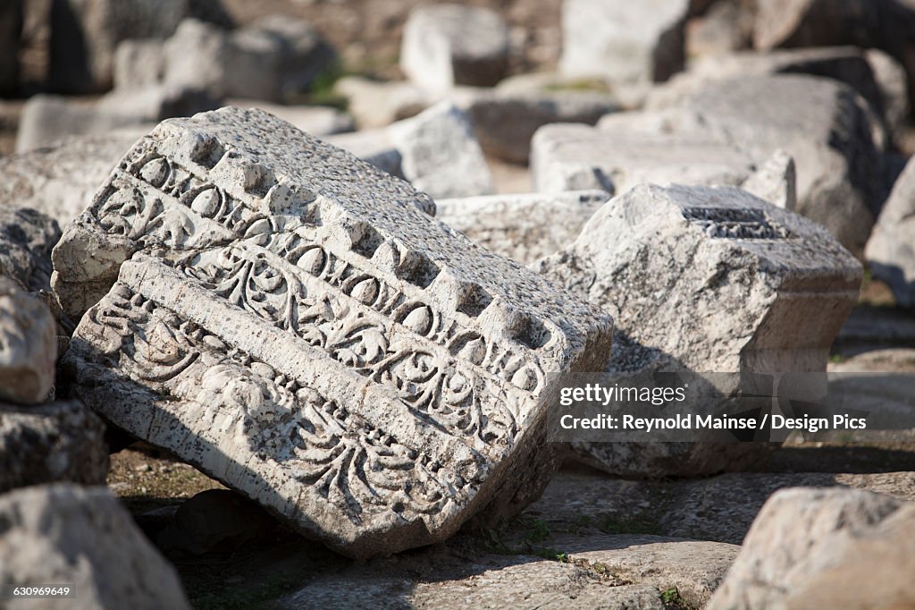 Carved detail into a stone at a biblical site
