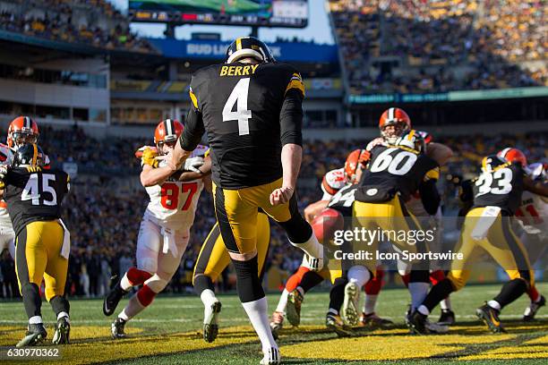 Pittsburgh Steelers Punter Jordan Berry punts out of his end zone during the second quarter of the National Football League game between the...