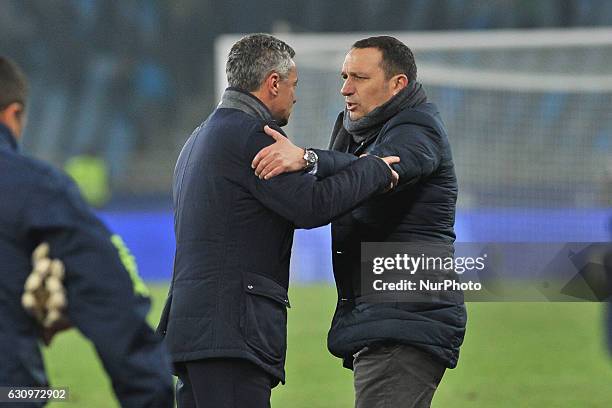 Fran Escriba Segura, head coach of Villarreal, and Eusebio Sacristan, head coach of Real Sociedad, during the Spanish Kings Cup round of 8 finals...