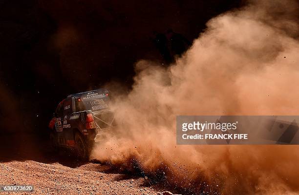 Toyota's pilot Nani Roma and co-pilot Alexandre Haro Bravo, both from Spain, compete during the Stage 3 of the 2017 Dakar Rally between San Miguel de...