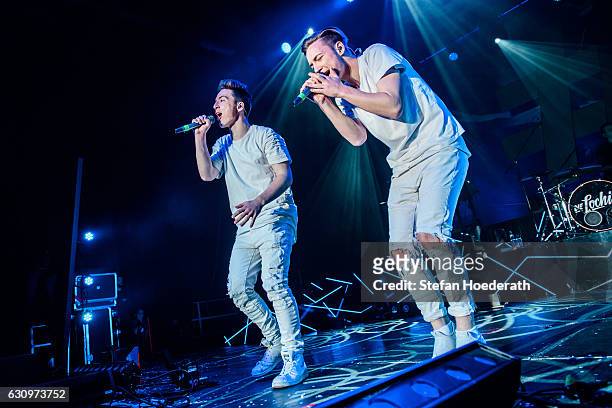 Roman Lochman and his twin brother Heiko of Die Lochis perform live on stage during a concert at Columbiahalle on January 4, 2017 in Berlin, Germany.
