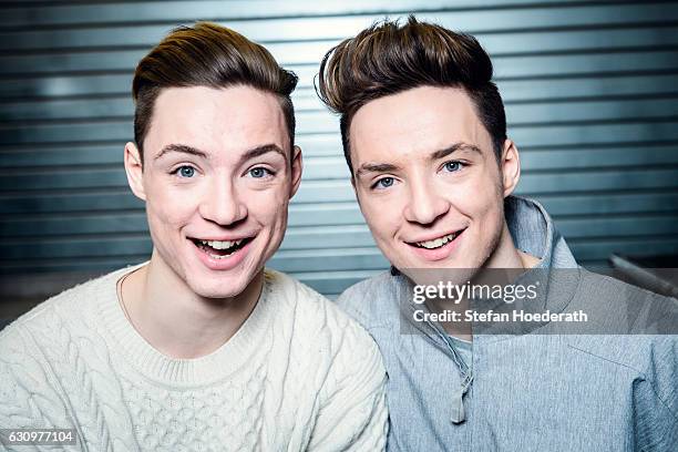 Heiko Lochmann and his twin brother Roman of die Lochis pose during a portrait session at Columbiahalle on January 4, 2017 in Berlin, Germany.