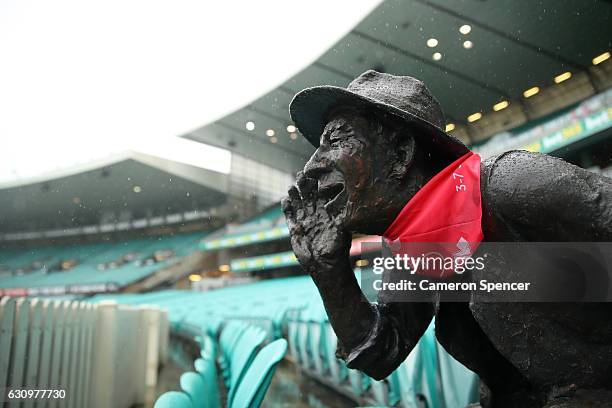 Rain falls before the start of play on Jane McGrath Day during day three of the Third Test match between Australia and Pakistan at Sydney Cricket...